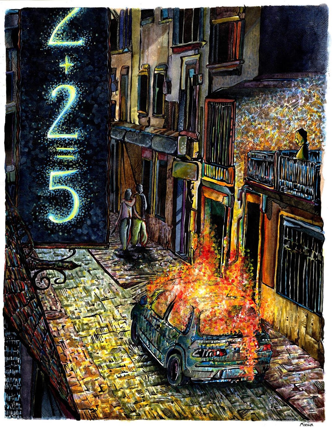 2 + 2 = 5, tecnica mista su carta, 33x42 cm, 2016