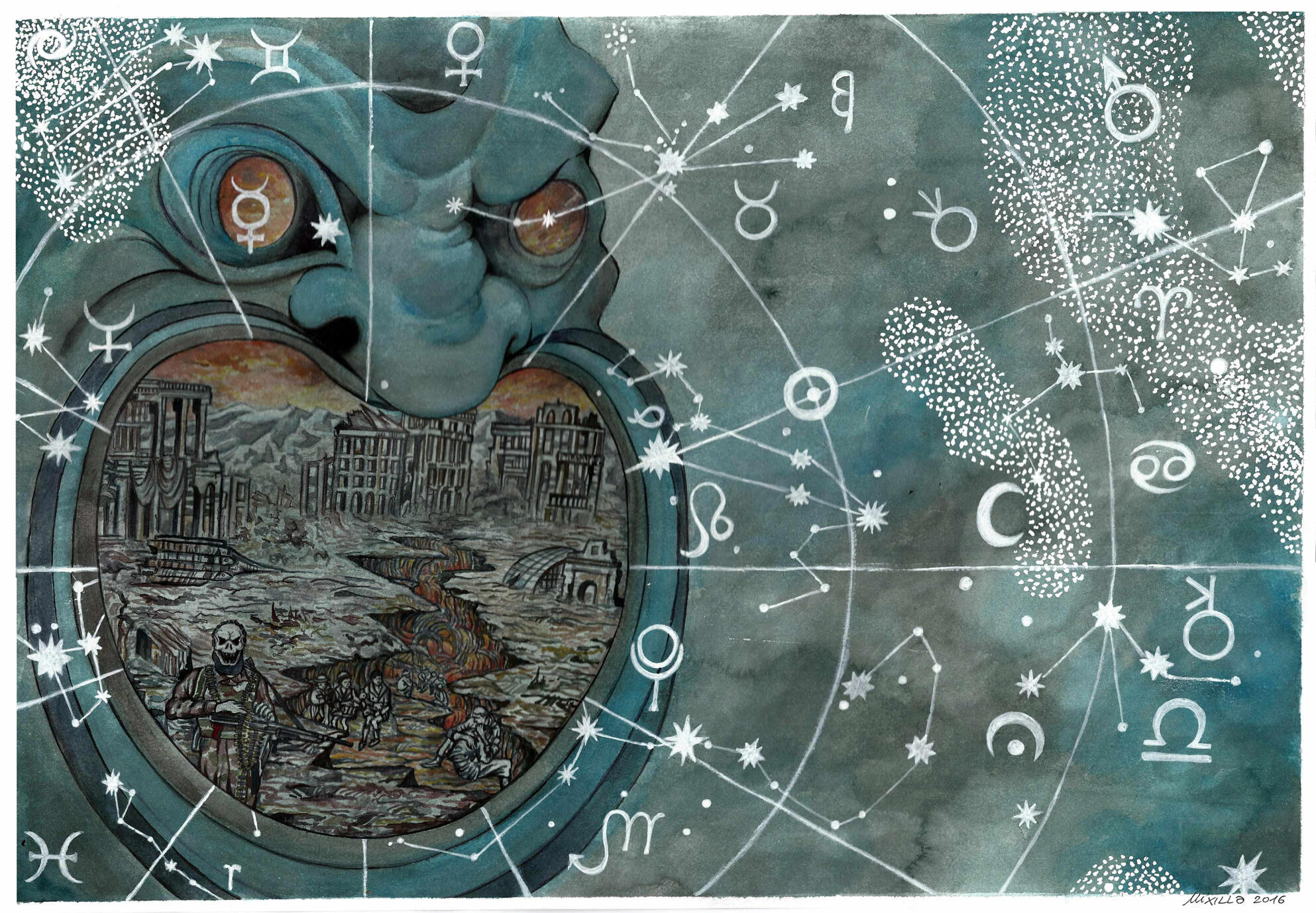 Costellazioni, Acquerello e china su carta, 48 x 33 cm, 2018